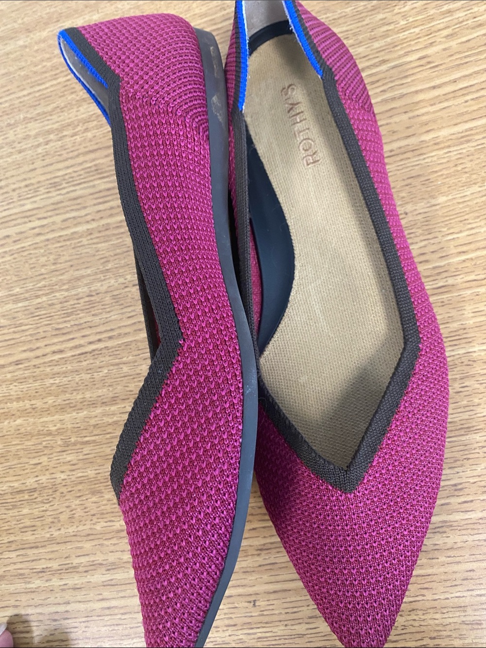 Seychelles Pointed Knit Ballet Flats in Magenta with Black Trim - Picture 4 of 11